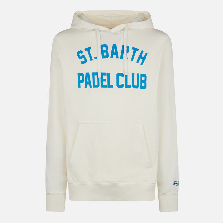 Man cotton hooded white sweatshirt with bluette St. Barth Padel Club print - MC2 Saint Barth