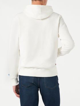 Man cotton hooded white sweatshirt with bluette St. Barth Padel Club print - MC2 Saint Barth