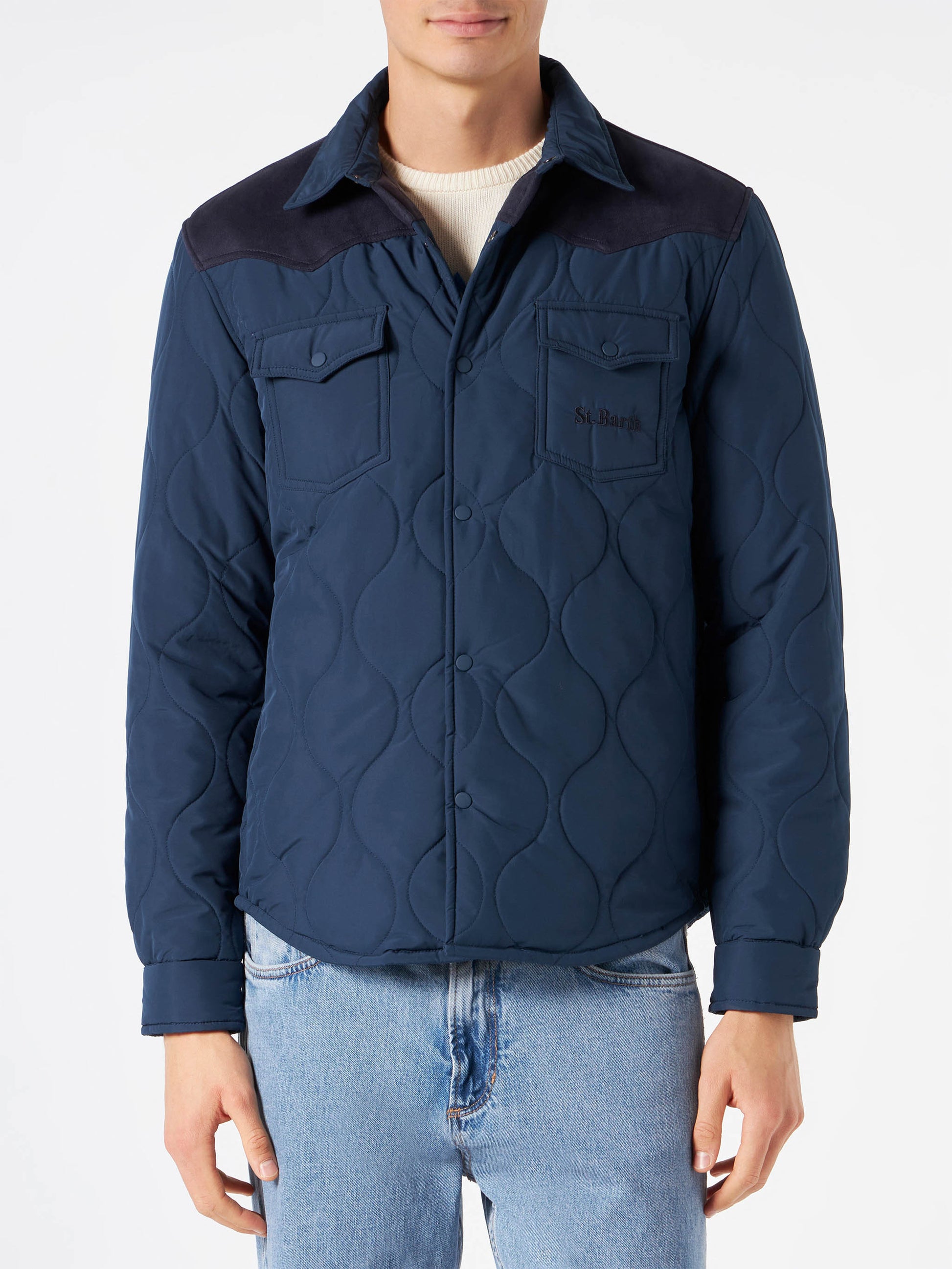 Man navy blue padded overshirt with patch pockets - MC2 Saint Barth
