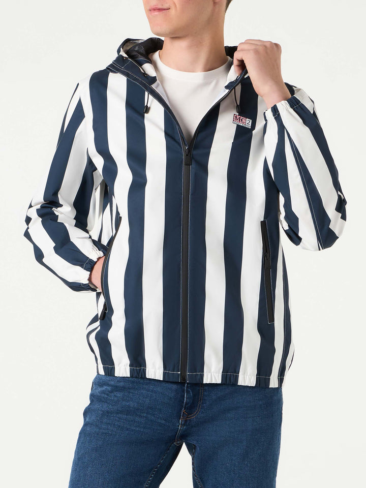 Man hooded lightweight windbreaker with striped print - MC2 Saint Barth