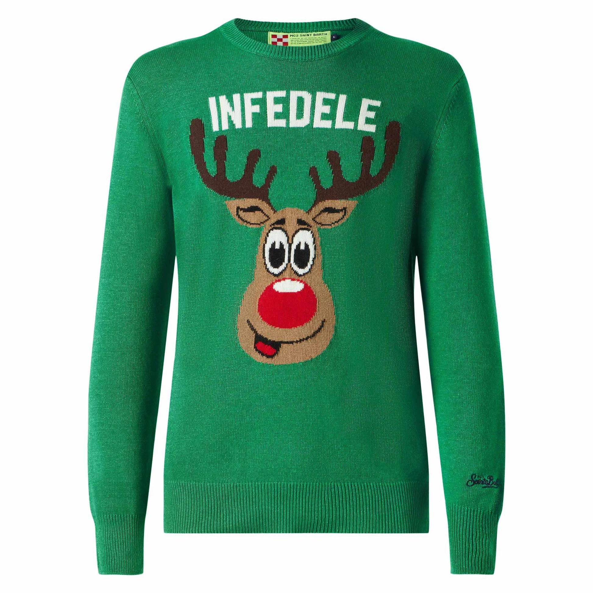 Man green sweater with Infedele print - MC2 Saint Barth