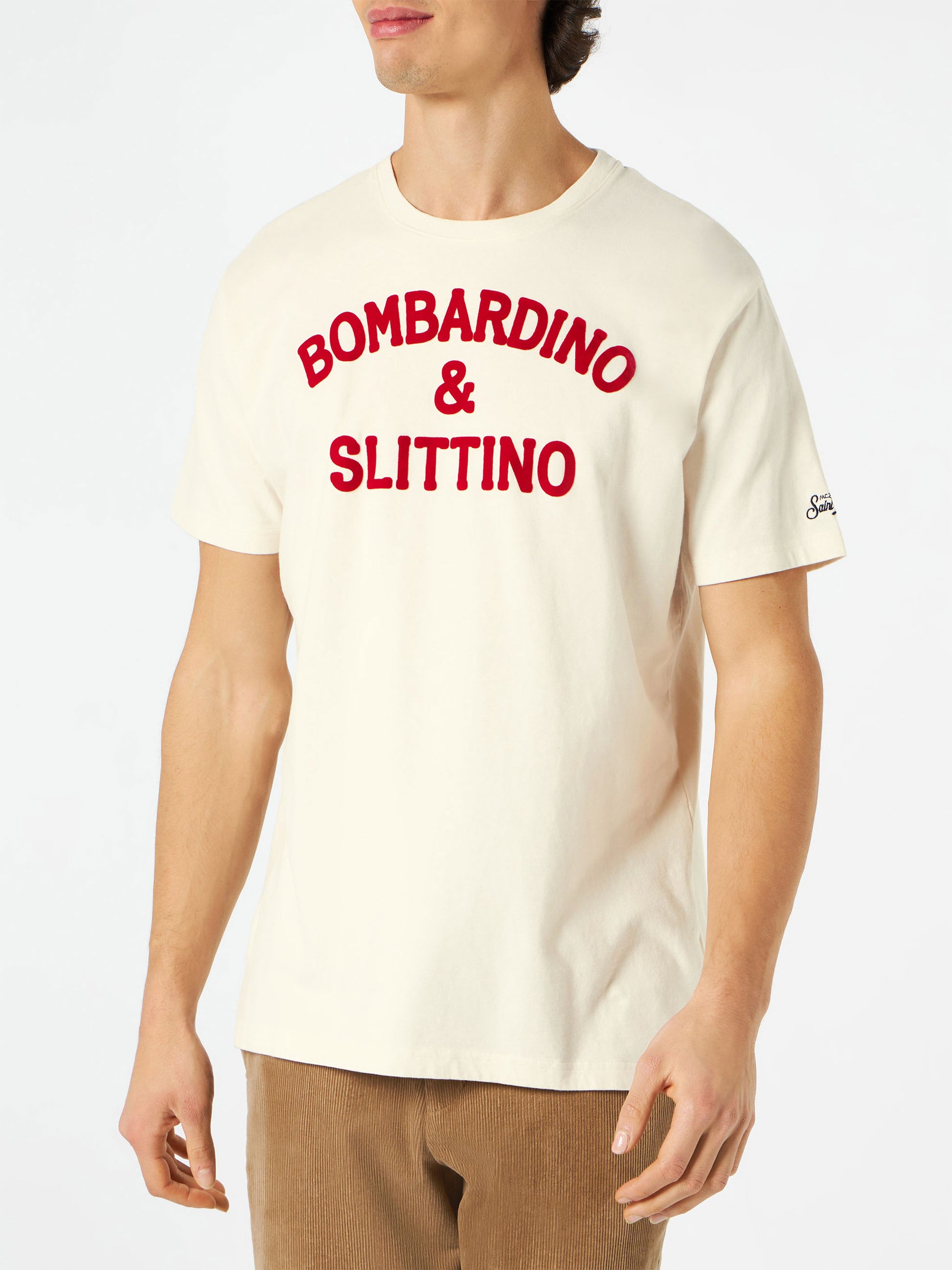 White t-shirt Man red Bombardino & slittino print - MC2 Saint Barth