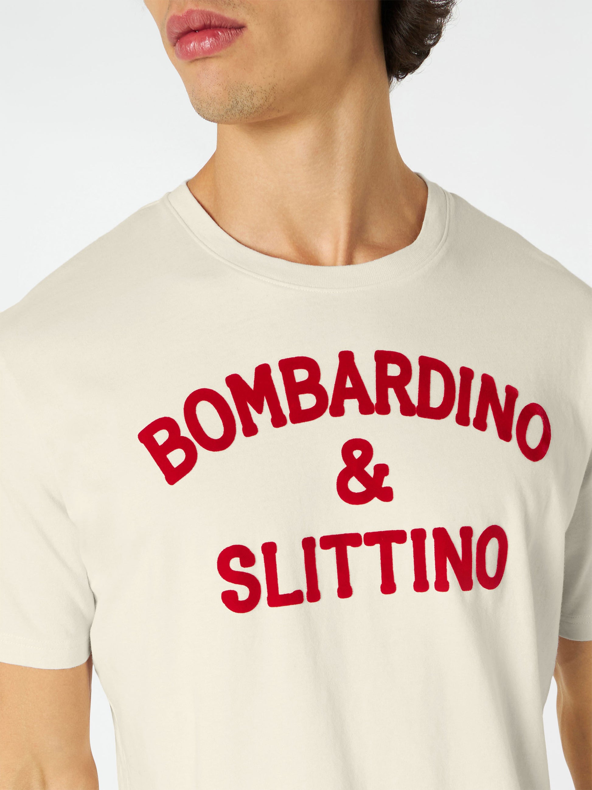 White t-shirt Man red Bombardino & slittino print - MC2 Saint Barth