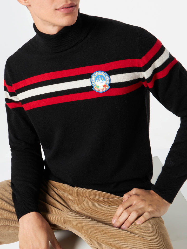 Blended cashmere turtle neck sweater with patch - MC2 Saint Barth