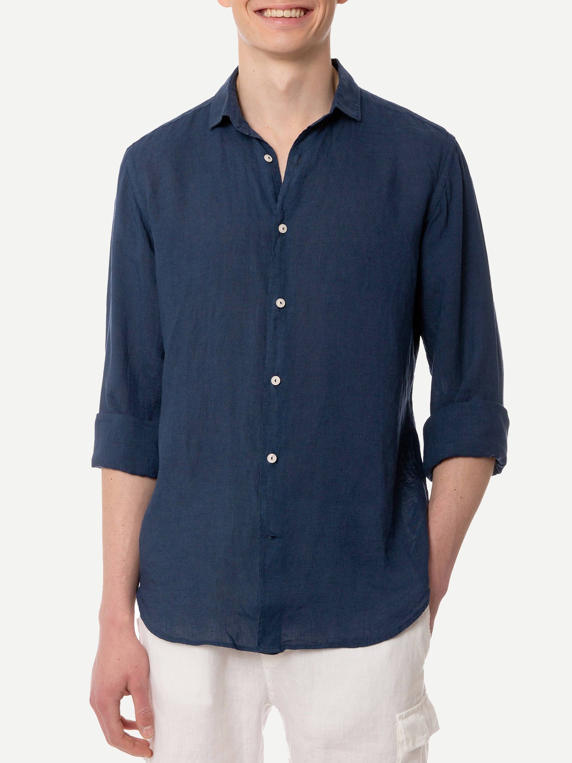 Man navy blue linen Pamplona shirt - MC2 Saint Barth