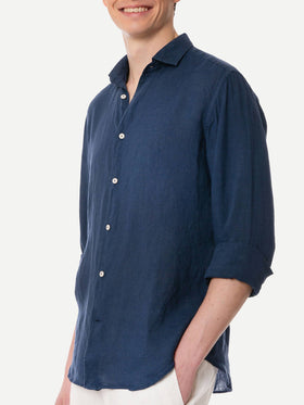 Man navy blue linen Pamplona shirt - MC2 Saint Barth