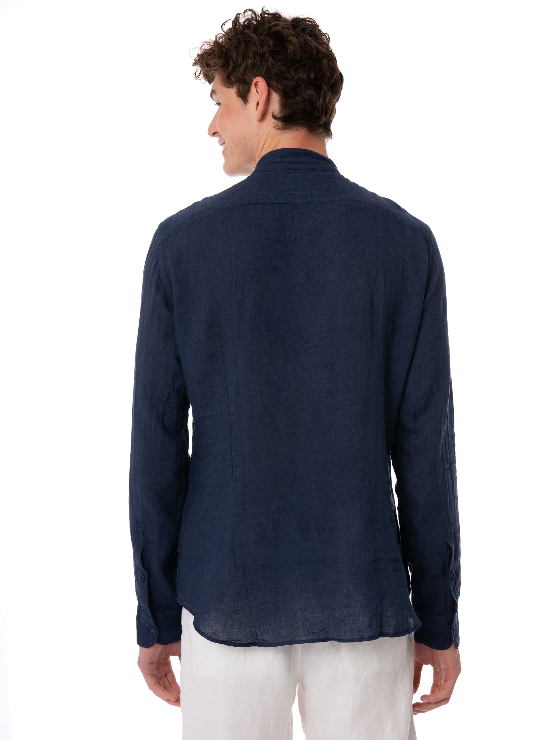 Man blue linen shirt with flower embroidery - MC2 Saint Barth