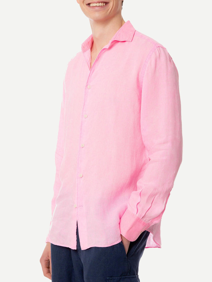 Man water color fluo pink linen Pamplona shirt - MC2 Saint Barth