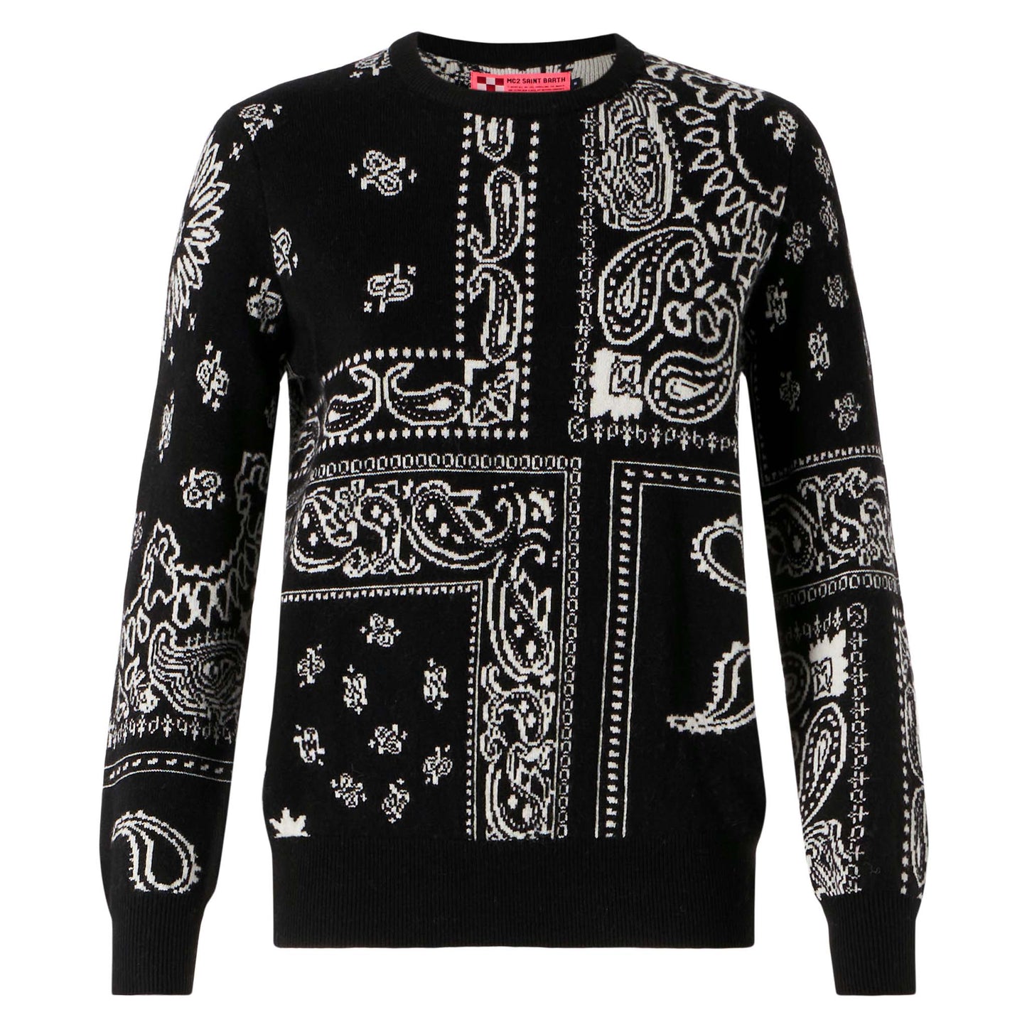 woman sweater blended cashmere black bandana pattern - MC2 Saint Barth