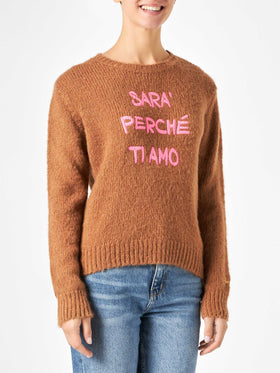 Woman brown brushed sweater with embroidery - MC2 Saint Barth