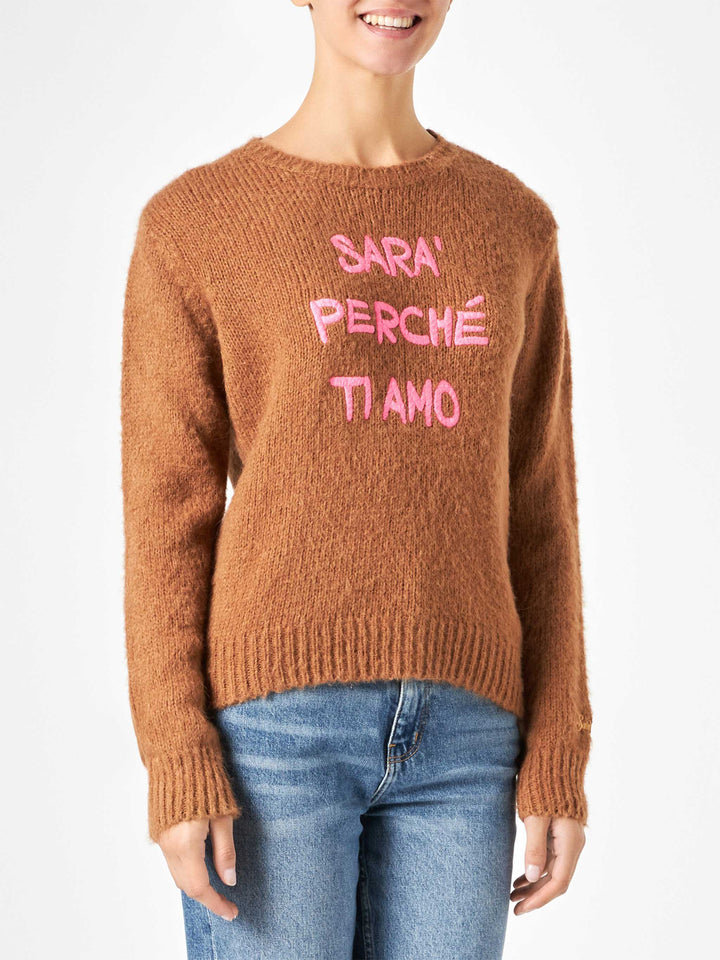 Woman brown brushed sweater with embroidery - MC2 Saint Barth