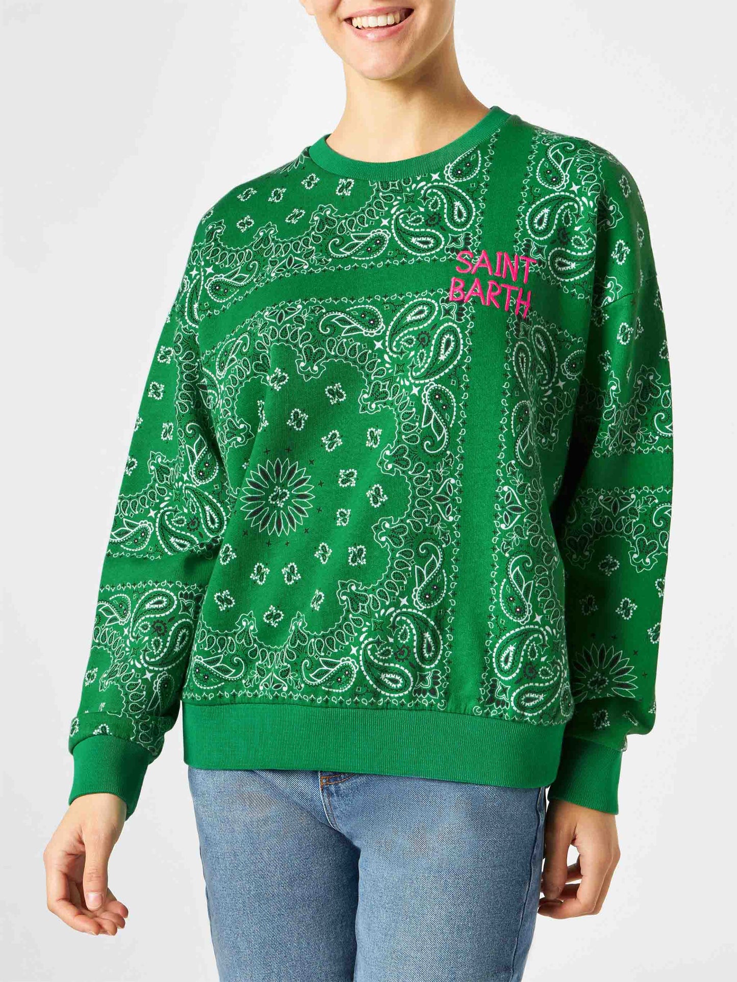 Woman cotton sweatshirt Stardust with bandanna print - MC2 Saint Barth