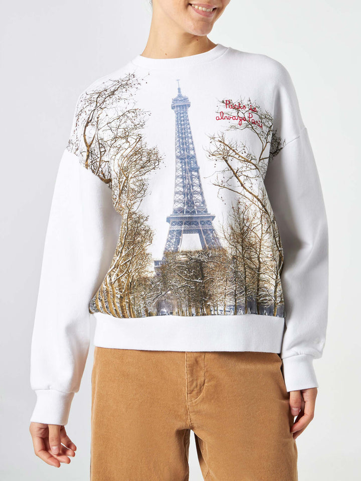 Woman fleece sweatshirt with Paris postcard print - MC2 Saint Barth