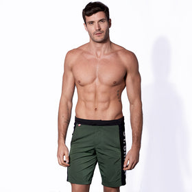 Military green swim shorts with contrast lateral band - MC2 Saint Barth