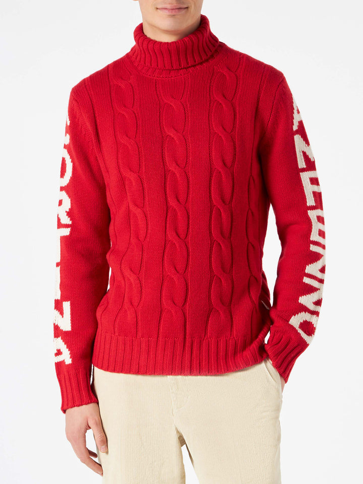 Man turtleneck braided sweater with Cortina Ampezzo print - MC2 Saint Barth