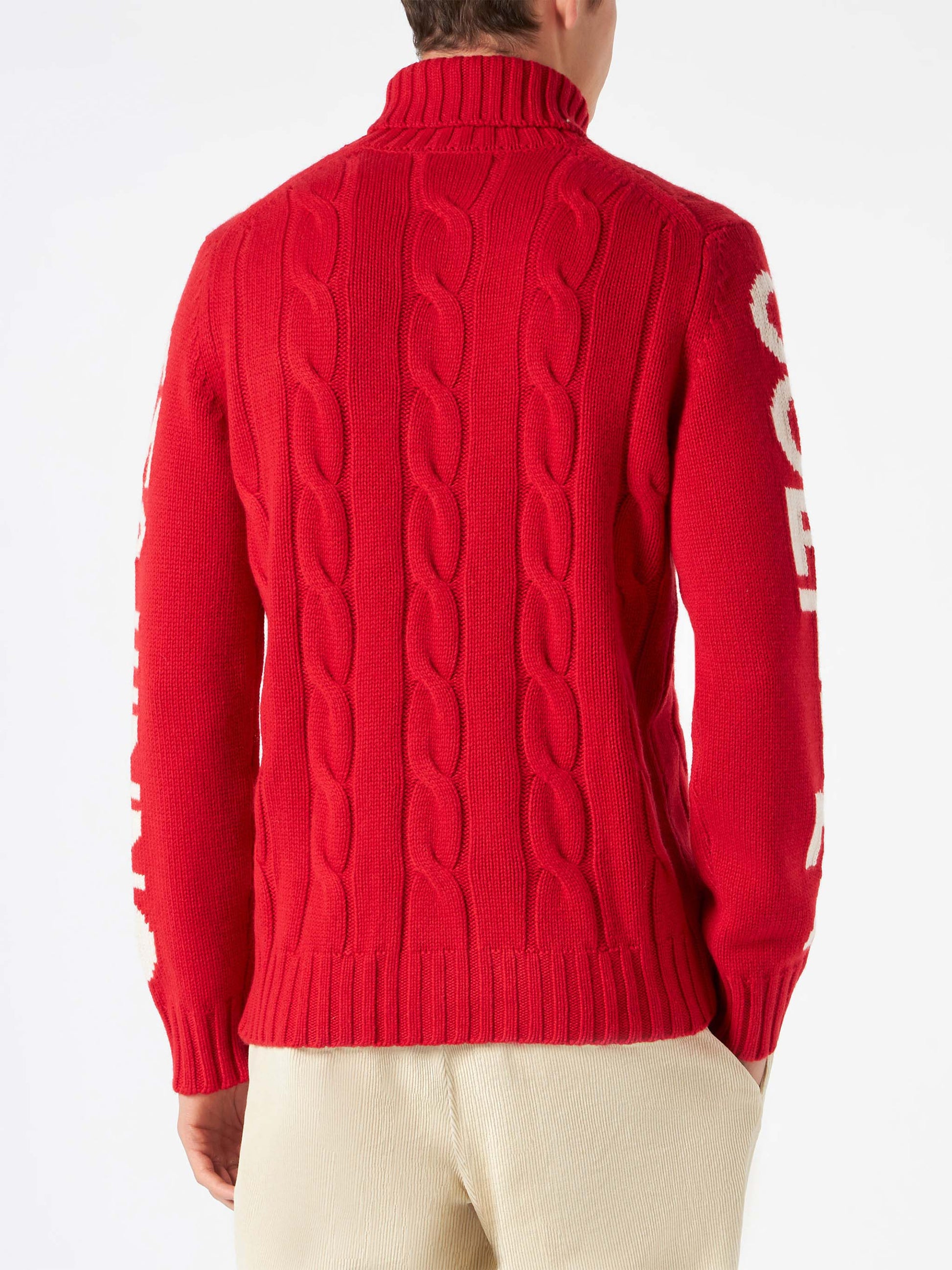 Man turtleneck braided sweater with Cortina Ampezzo print - MC2 Saint Barth