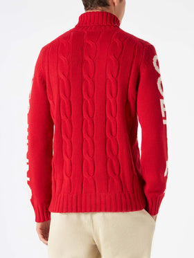 Man turtleneck braided sweater with Cortina Ampezzo print - MC2 Saint Barth