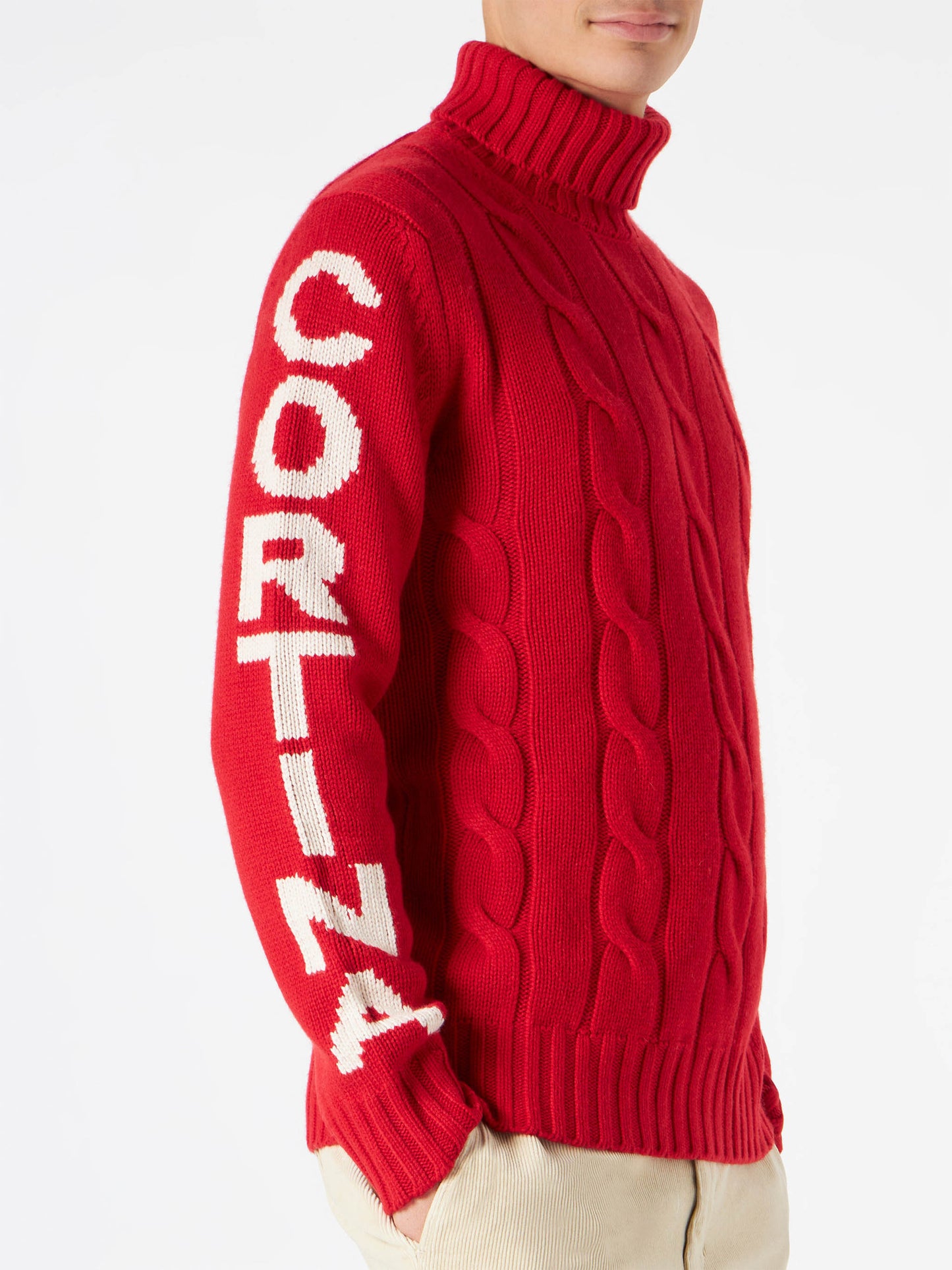 Man turtleneck braided sweater with Cortina Ampezzo print - MC2 Saint Barth