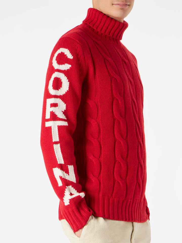 Man turtleneck braided sweater with Cortina Ampezzo print - MC2 Saint Barth