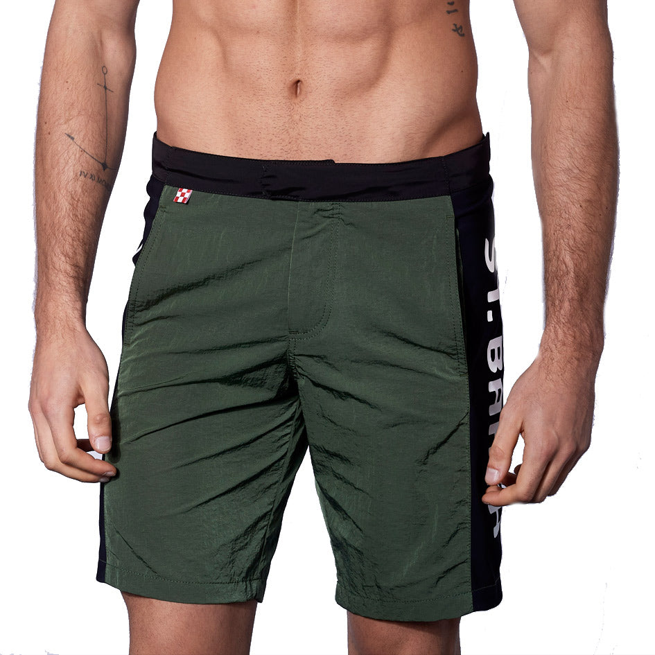 Military green swim shorts with contrast lateral band - MC2 Saint Barth
