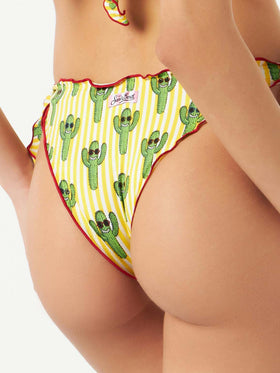 Woman ruffled cheeky swim briefs with cactus print - MC2 Saint Barth