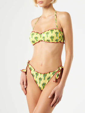 Woman bandeau bikini with cactus print