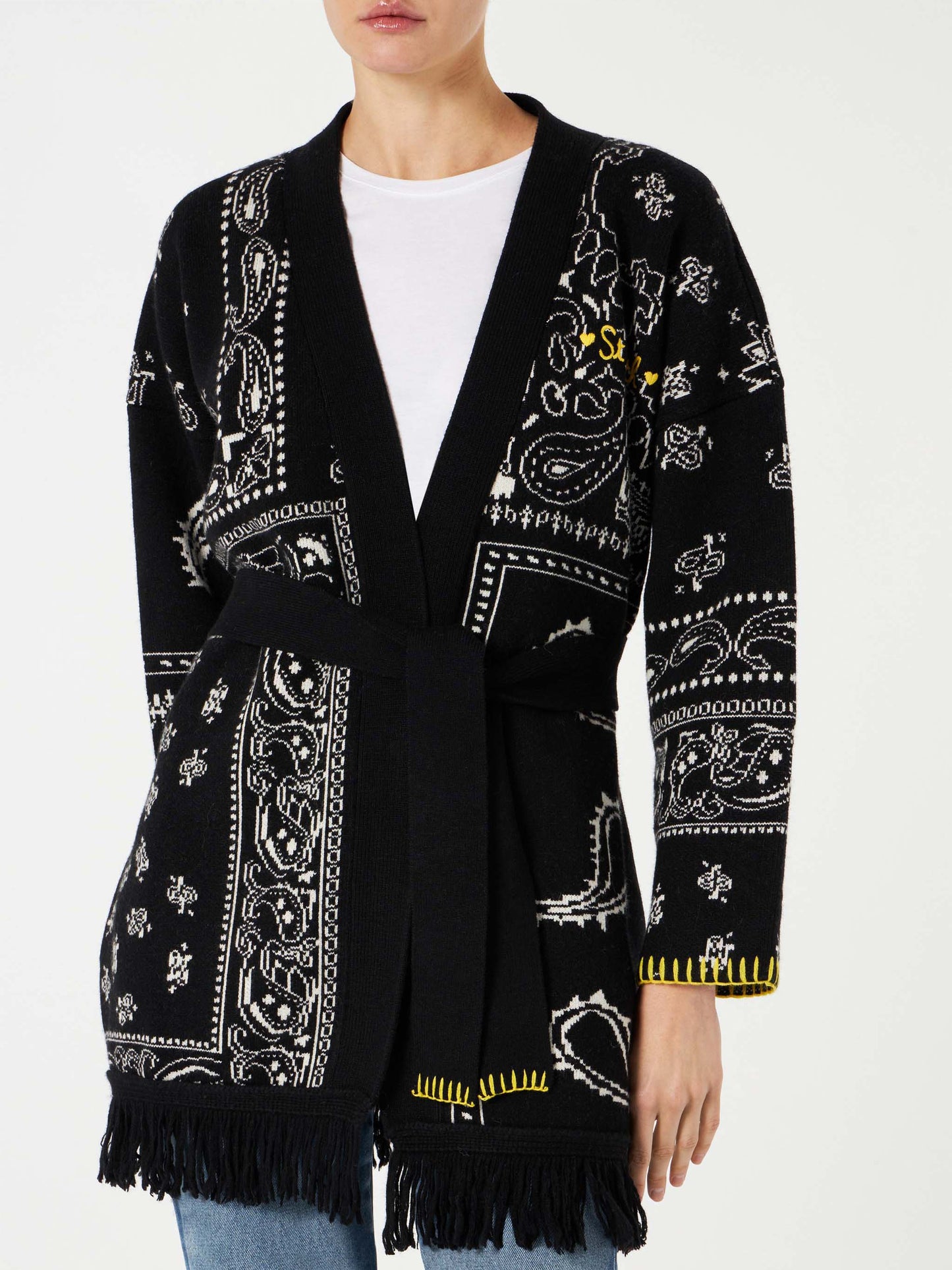Woman bandanna coat with belt and St. Barth embroidery - MC2 Saint Barth
