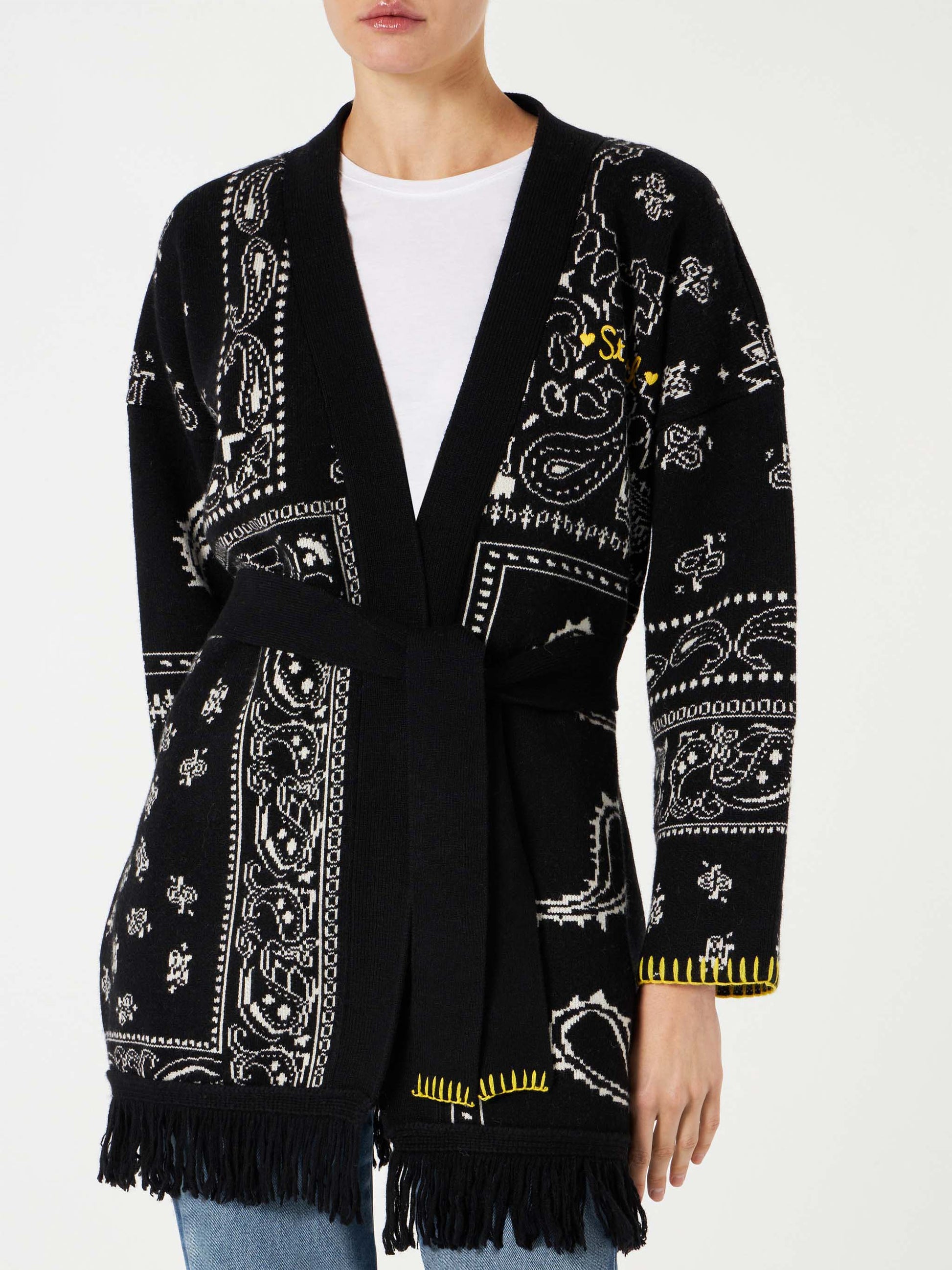 Woman bandanna coat with belt and St. Barth embroidery - MC2 Saint Barth