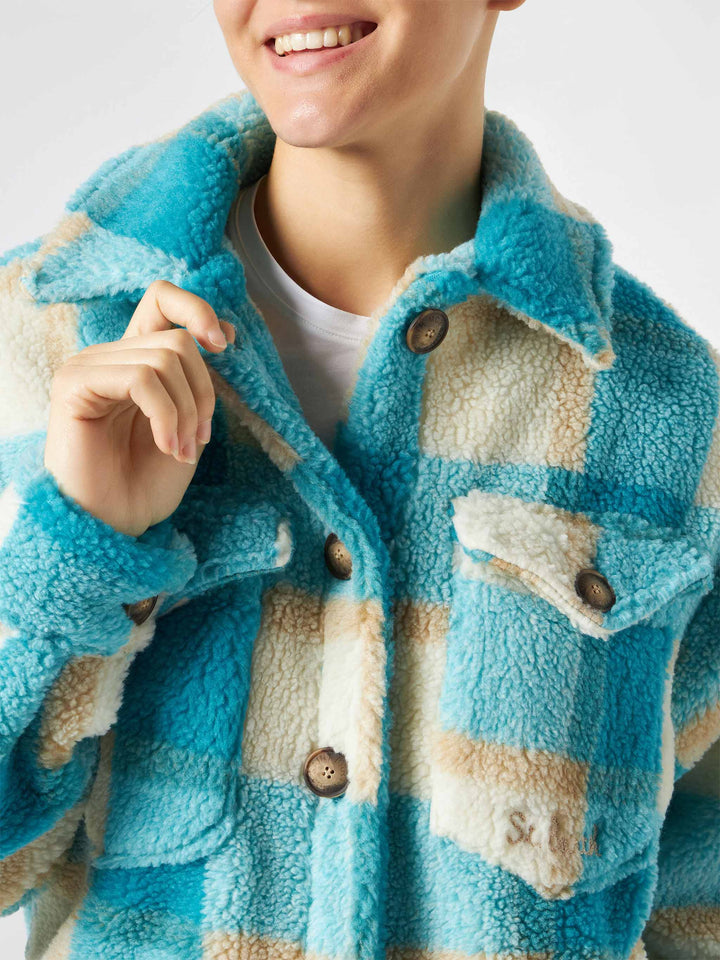 Woman sherpa overshirt with tartan pattern - MC2 Saint Barth