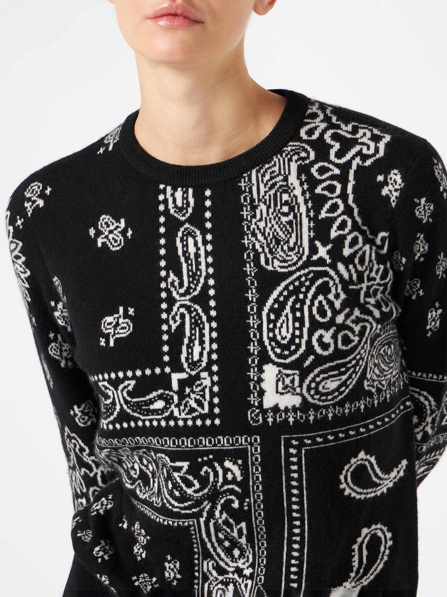 woman sweater blended cashmere black bandana pattern - MC2 Saint Barth