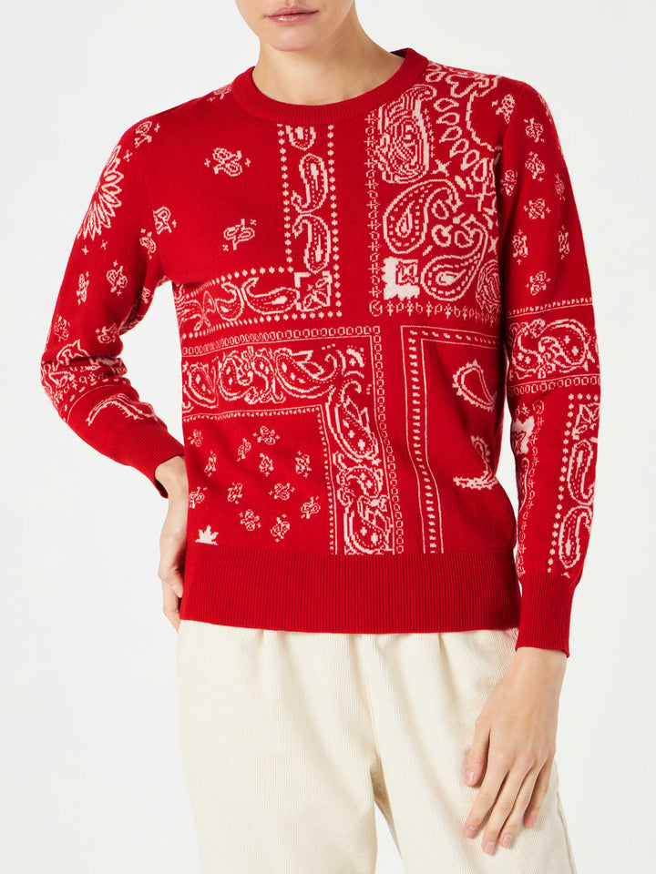 Woman sweater with red bandanna jacquard - MC2 Saint Barth