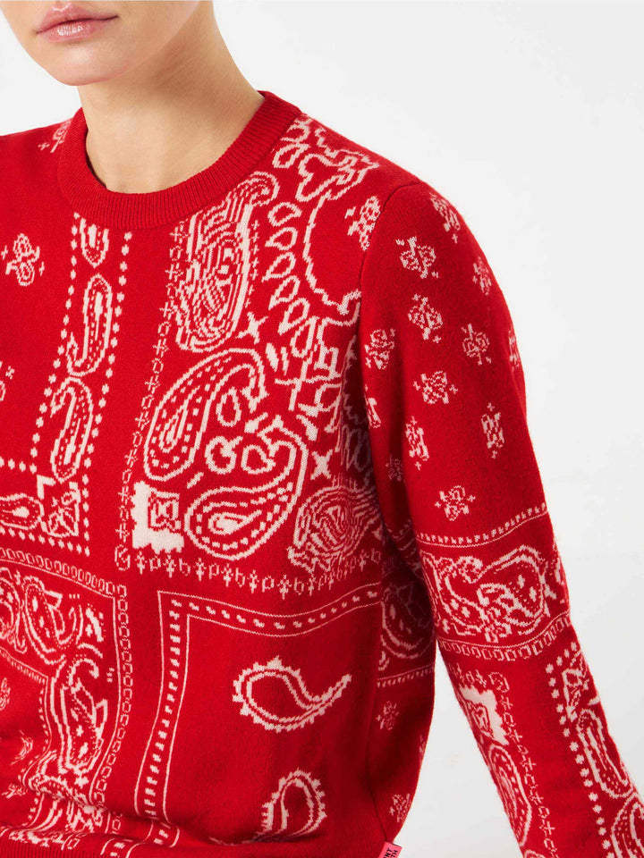 Woman sweater with red bandanna jacquard - MC2 Saint Barth
