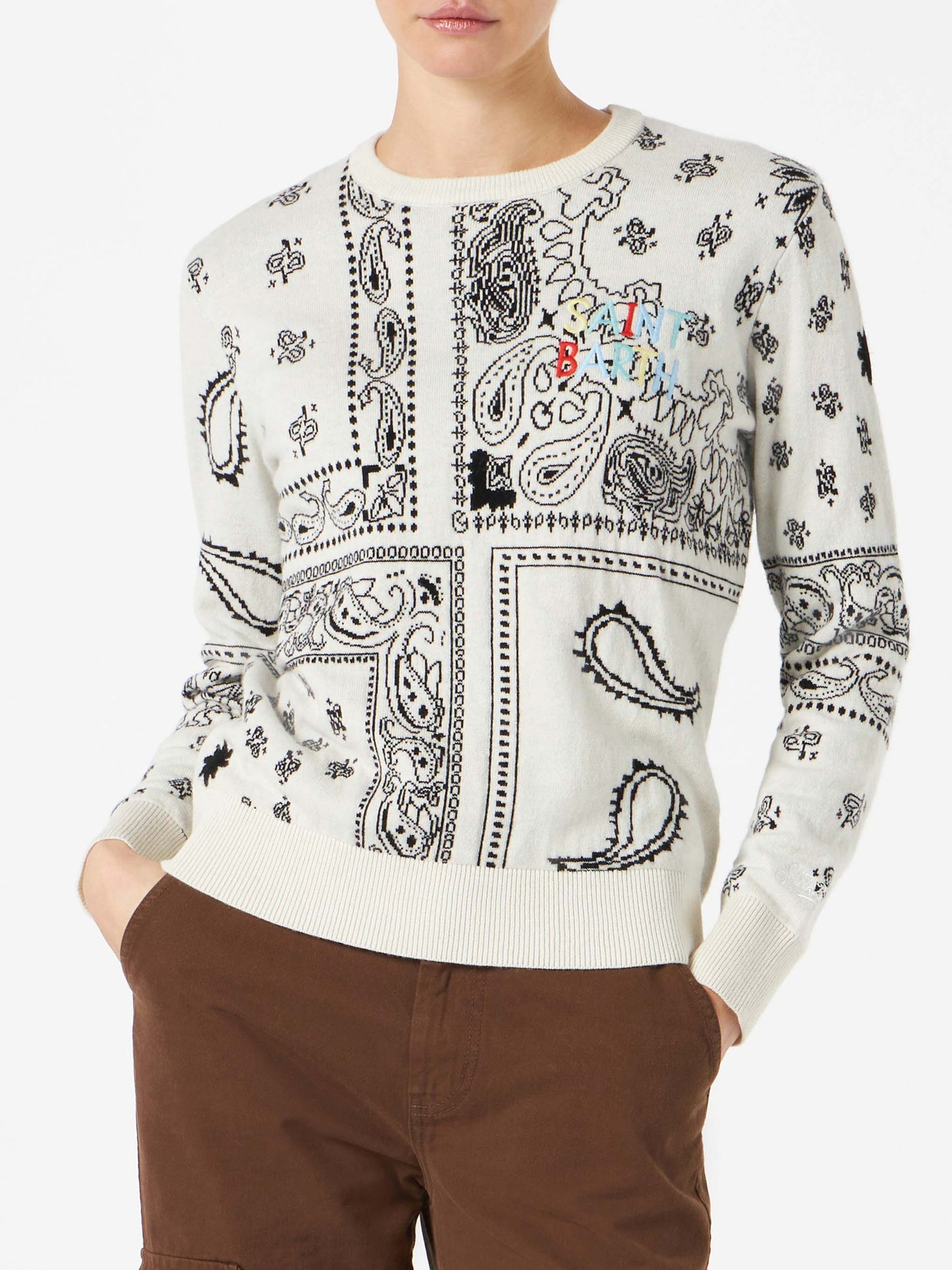 Woman sweater with bandanna print embroidery - MC2 Saint Barth