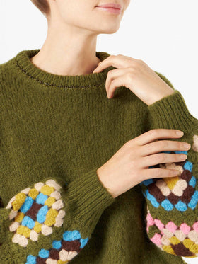 Woman ultra soft crewneck with handmade crochet sleeves - MC2 Saint Barth