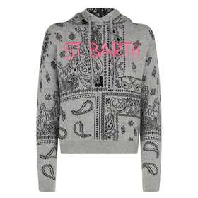 Woman cropped knit hoodie with bandanna print - MC2 Saint Barth