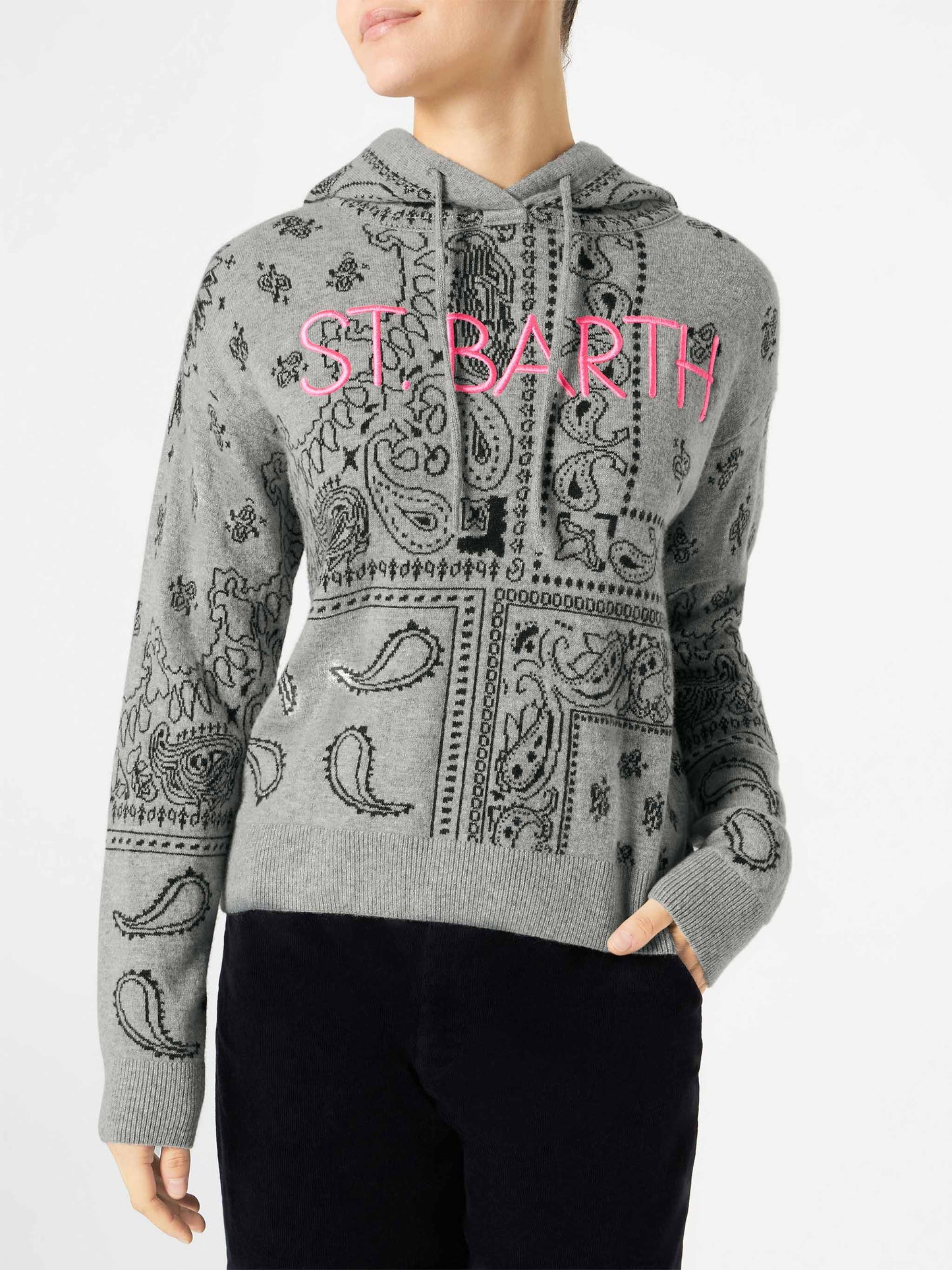 Woman cropped knit hoodie with bandanna print - MC2 Saint Barth