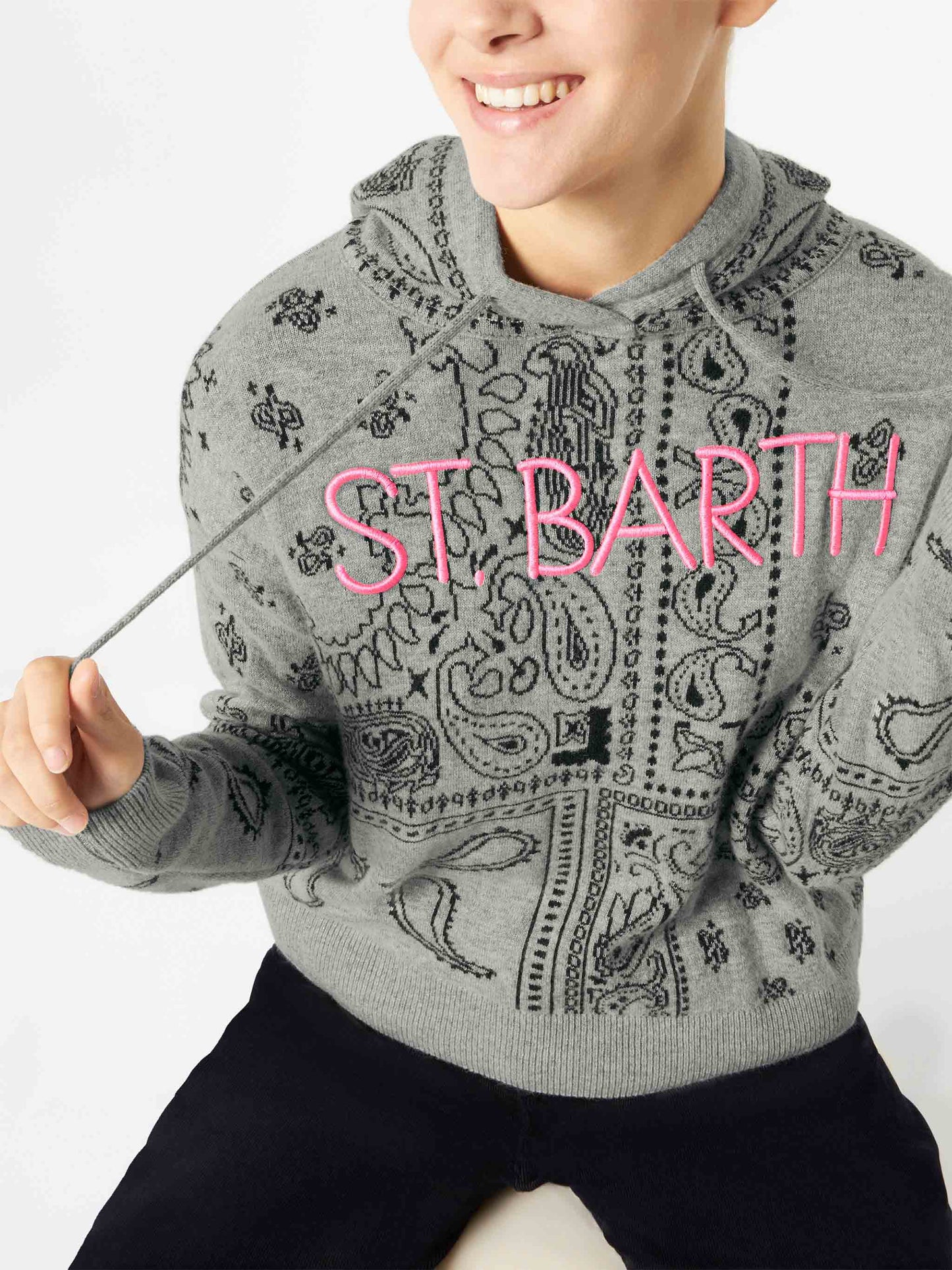 Woman cropped knit hoodie with bandanna print - MC2 Saint Barth