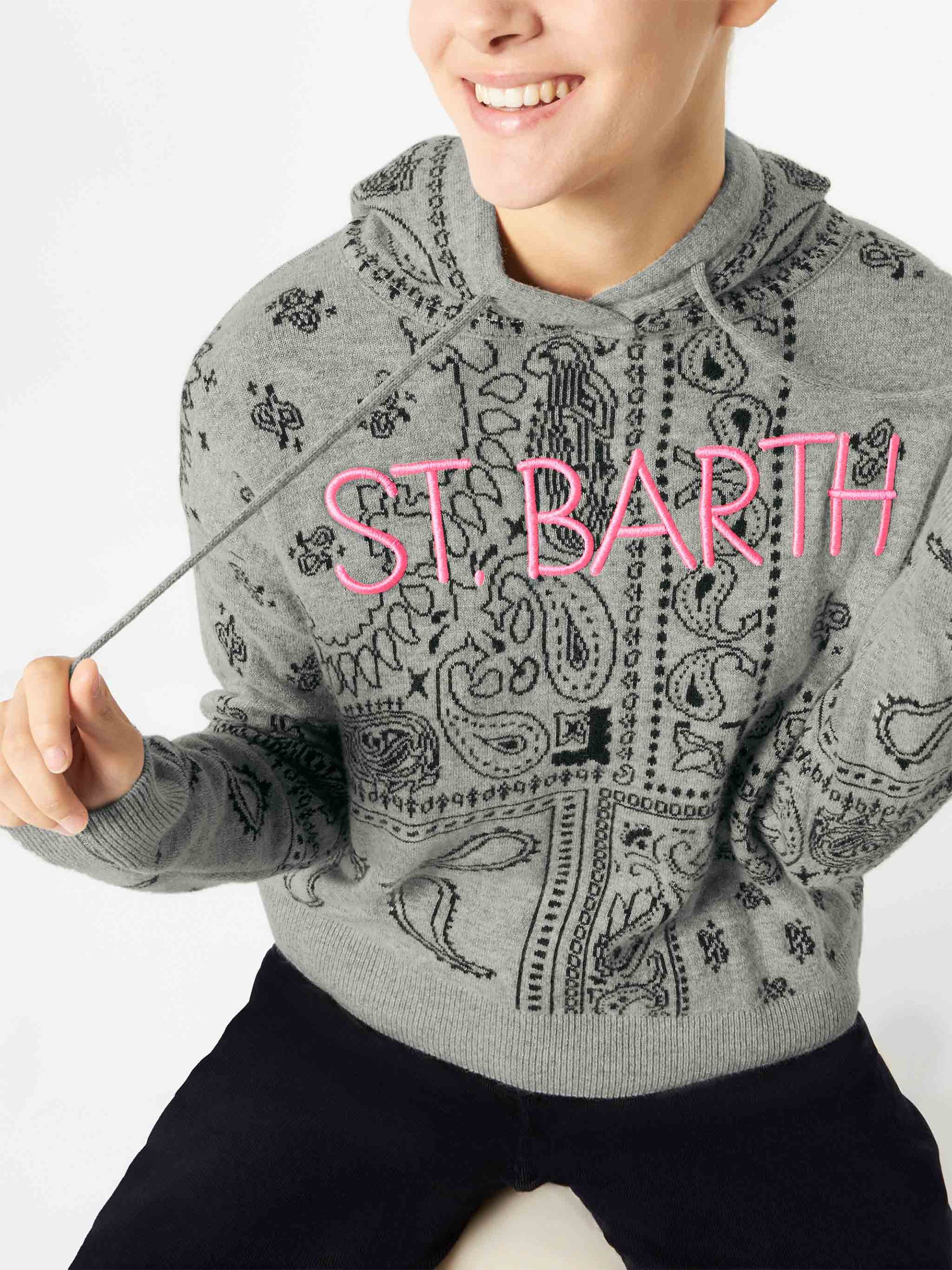 Woman cropped knit hoodie with bandanna print - MC2 Saint Barth