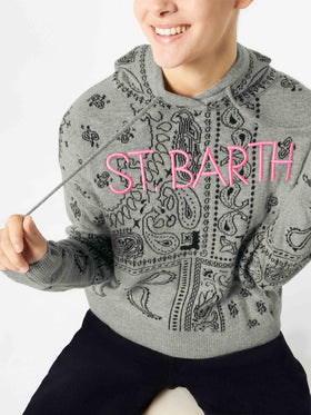 Woman cropped knit hoodie with bandanna print - MC2 Saint Barth